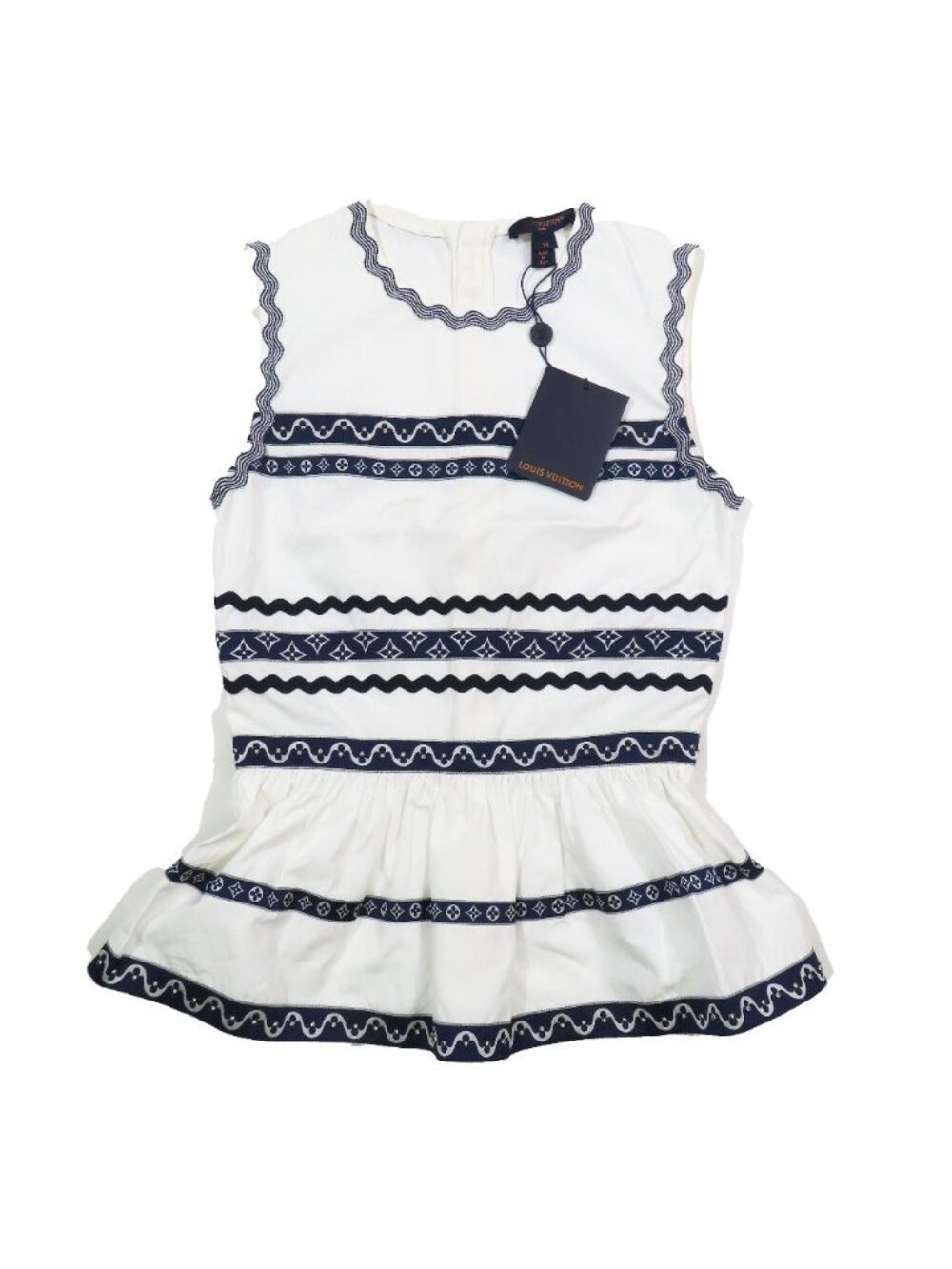 Louis Vuitton Monogram Graphic Trim Sleeveless Peplum Top Shirt Top White 34
